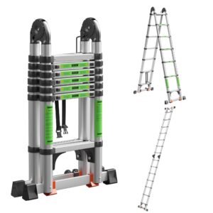 Telescoping Ladder A Frame 19ft/9.5ft Heavy Duty Aluminum Foldable Extension Ladders, Multi-Purpose Ladder for Home, Commercial, RV, Attic, Outdoor Use