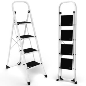 4 Step Ladder Folding Step Stool for Home Kitchen Closet Garage & Office,Lightweight Foldable Portable Tall Ladder Stool for Adults,Wide Anti-Slip Pedal,330 lbs Load Capacity,White