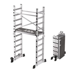 Aluminum Scaffolding, Foldable Scaffolding Ladder, Multipurpose Rolling Scaffolding Work Platform, Scaffold Tower, Ladder Stool Work Bench, Adjustable Work Platform, 330 Lbs Duty Rate