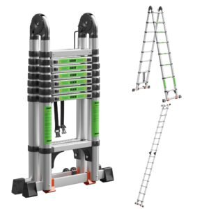 Telescoping Ladder A Frame 21.6ft/10.8ft Heavy Duty Aluminum Foldable Extension Ladders, Multi-Purpose Ladder for Home, Commercial, RV, Attic, Outdoor Use