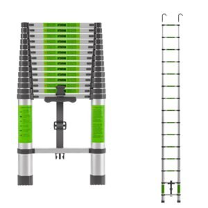 Telescoping Ladder 14.5 FT with Detachable Hooks, Compact Collapsible Design with Safety Locks, Adjustable 15 Steps for Home, Outdoor Work, RV, Attic Access, Aluminum Extension Ladders