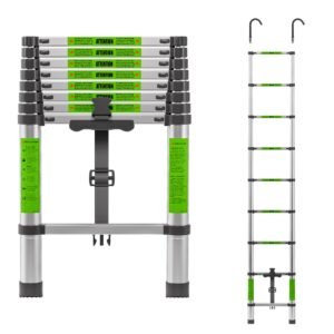 Telescoping Ladder 8.5 FT with Detachable Hooks, Compact Collapsible Design with Safety Locks, Adjustable 9-Steps for Home, Outdoor Work, RV, Attic Access, Aluminum Extension Ladders