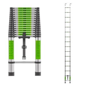 Telescoping Ladder 20.3 FT with Detachable Hooks, Compact Collapsible Design with Safety Locks, Adjustable 16 Steps for Home, Outdoor Work, RV, Attic Access, Aluminum Extension Ladders